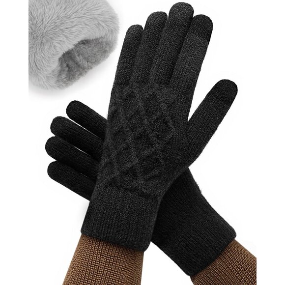 ⚡Women Black Winter Warm Touchscreen Texting Knit Thermal Wool Lining Gloves - Picture 1 of 7